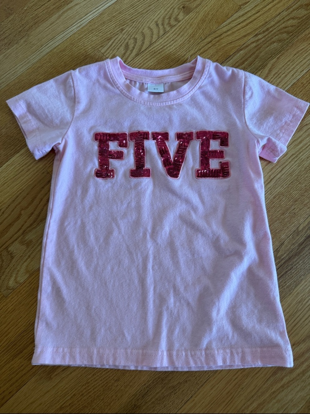Pink 'FIVE' Sequin Graphic Tee - Kids